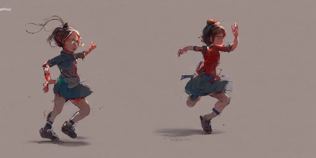 Image similar to cartoonish little girl running, vivid colors, character sheet, fine details, concept design, contrast, kim jung gi, greg rutkowski, trending on artstation, 8 k, full body, turnaround, front view, back view, ultra wide angle