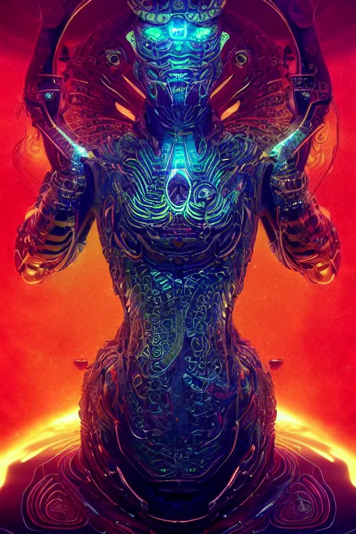 Image similar to a centered render of an ancient futuristic dragon with digital modifications surrounded by a underwater ink pour and flowing liquid gallium and complex sacred geometry, agressive stance, powerful, cinematic, beautifully lit, by beeple, by artgerm, by karol bak, 3 d, trending on artstation, octane render, 8 k