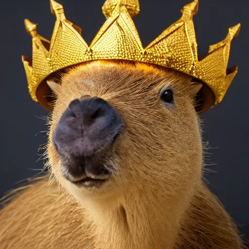 Image similar to Capybara wearing a big golden crown, 4K, 8K, product shoot, cinematic lighting