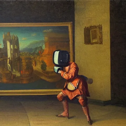 Prompt: a painting of a man using virtual reality in the 17th century, 17th century painting