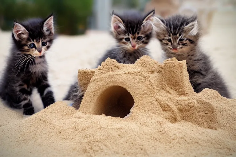 Image similar to kittens touching a sand castle