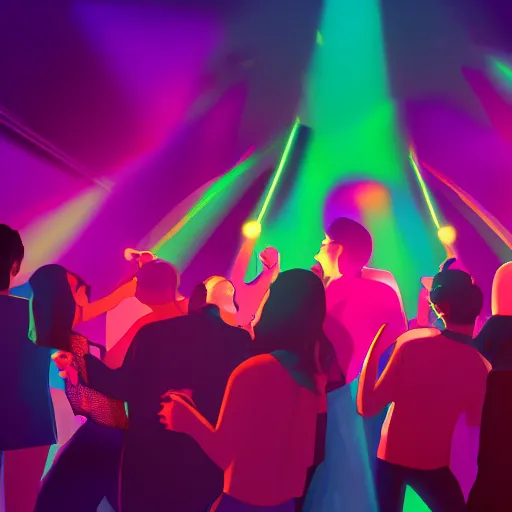 Prompt: young people in a fancy nightclub dancing and drinking, partylights, great colors, by aalto alvar, trending on artstation