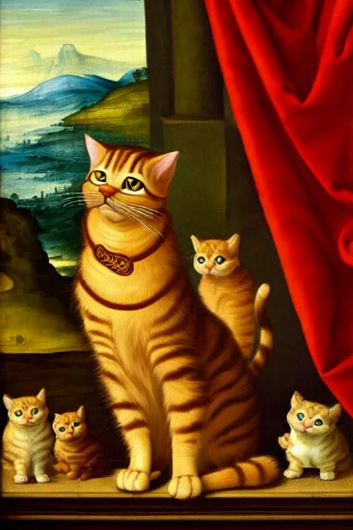 Prompt: Renaissance painting of garfield the cat