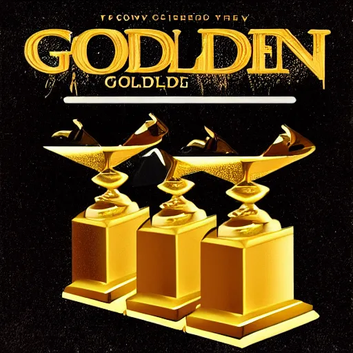 Image similar to a golden trophy, album art, cover art, poster, dramatic