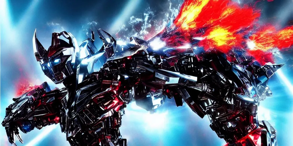 Prompt: “A Decepticon with the Head of Michael Jackson with glowing red eyes, cinematic Michael Bay movie, god rays, explosions, ultra realistic, 4K ultra HD”