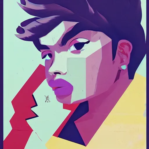 Prompt: Ness profile picture by Sachin Teng, asymmetrical, Organic Painting , Matte Painting, geometric shapes, hard edges, graffiti, street art:2 by Sachin Teng:4