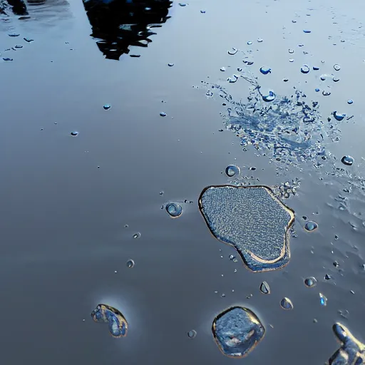 Image similar to puddle on the ground, unreal engine 5, raytracing, reflections seen in water, detailed photo