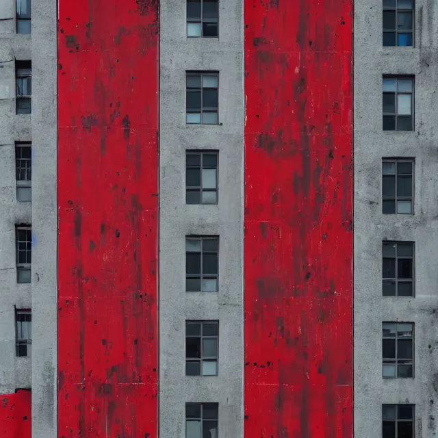 Prompt: brutalist building fully covered in thick red paint