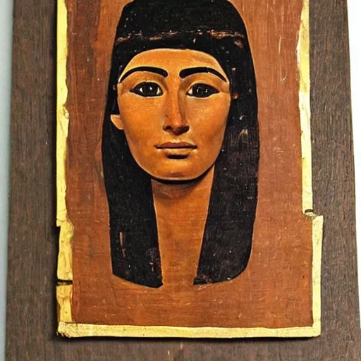 Image similar to fayum portrait, mummy portrait, from egypt, from luxor, on wood