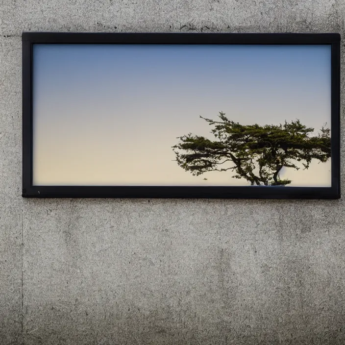 Image similar to a building in a serene landscape, old tv