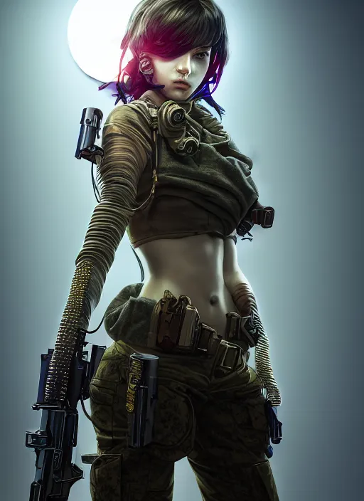 Prompt: the portrait of lawful neutral russian female cyberpunk marine sniper as absurdly beautiful, gorgeous, elegant, young gravure idol, an ultrafine hyperdetailed illustration by kim jung gi, irakli nadar, intricate linework, bright colors, octopath traveler, final fantasy, unreal engine 5 highly rendered, global illumination, radiant light, detailed and intricate environment