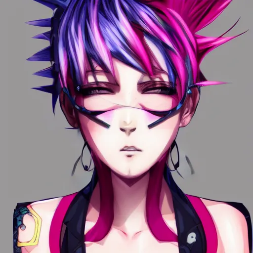 Image similar to full headshot portrait of anime woman with pink mohawk punk, digital art, drawn by WLOP, by Avetetsuya Studios, anime manga panel, trending on artstation, wearing a plaid shirt