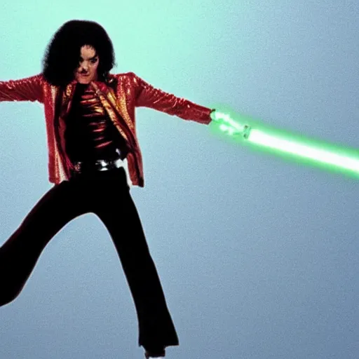 Image similar to Michael Jackson dancing with a lightsaber in Mars