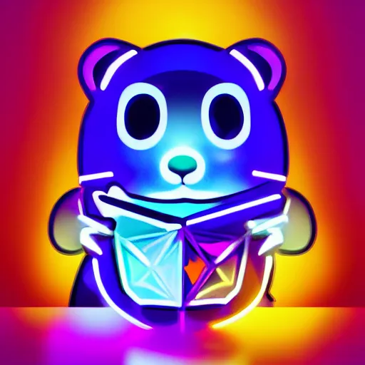 Image similar to cyberpunk hamster! holding rainbow! gem! crystal, neon lights, light reflection, 8 k, hd