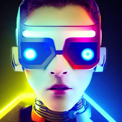 Prompt: ai robot profile picture futuristic neon vibrant laser eyes cyberpunk, ready player one, dark knight