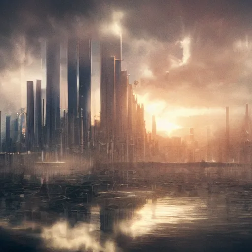 Image similar to utopian futuristic city floating in the clouds