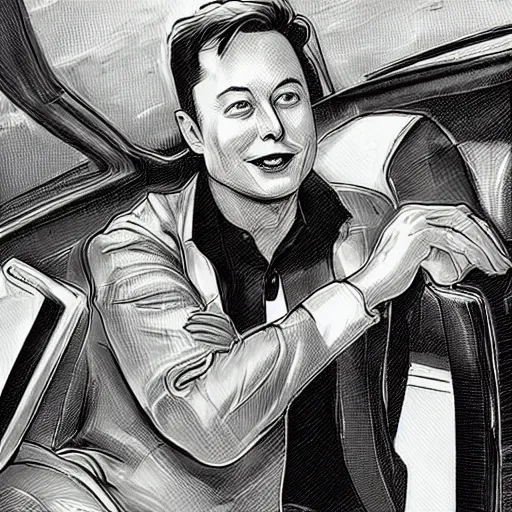 Image similar to concept art of elon musk, vintage and retro