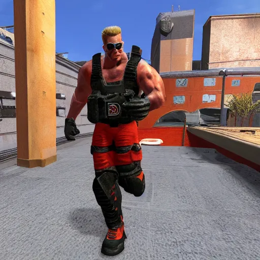 Prompt: duke nukem as a model inside source engine