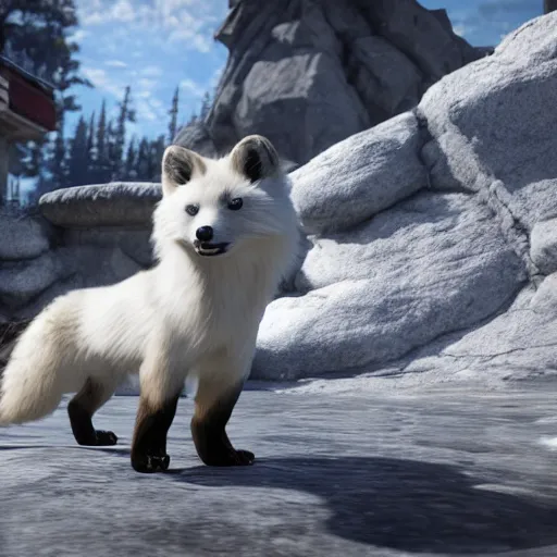 Prompt: Playstation 4 screenshot depicting an anthropomorphic arctic fox furry up as a character in Final Fantasy, octane render