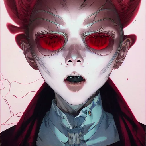 Image similar to prompt : vampire character portrait soft light painted by james jean and katsuhiro otomo and erik jones, inspired by evangeleon anime, smooth face feature, intricate oil painting, high detail illustration, sharp high detail, manga and anime 1 9 9 9