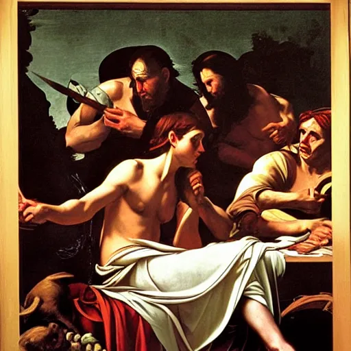 Prompt: circe of the odyssey, art by caravaggio