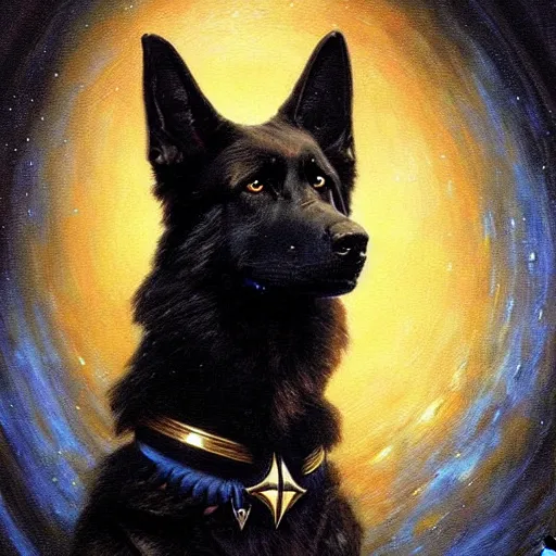 Image similar to a portrait of a black german shepard dogman starfleet star trek risa. highly detailed painting by gaston bussiere craig mullins jc