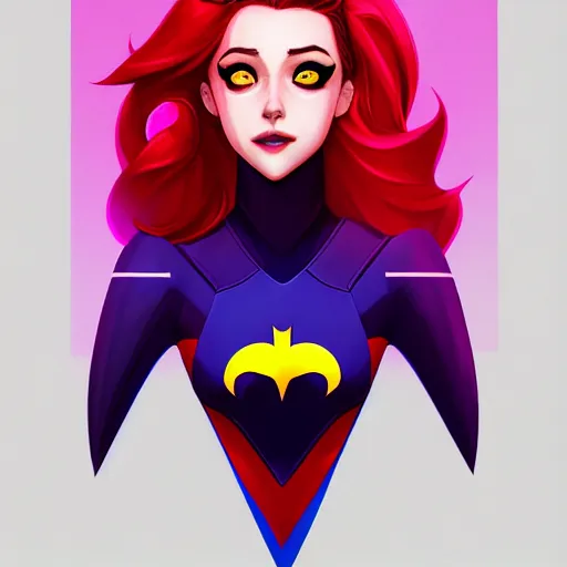 Image similar to a portrait of Lili Reinhart Batgirl comics, red hair, art by lois van baarle and loish and ross tran and rossdraws and sam yang and samdoesarts and artgerm, digital art, highly detailed, intricate, sharp focus, Trending on Artstation HQ, deviantart, unreal engine 5, 4K UHD image