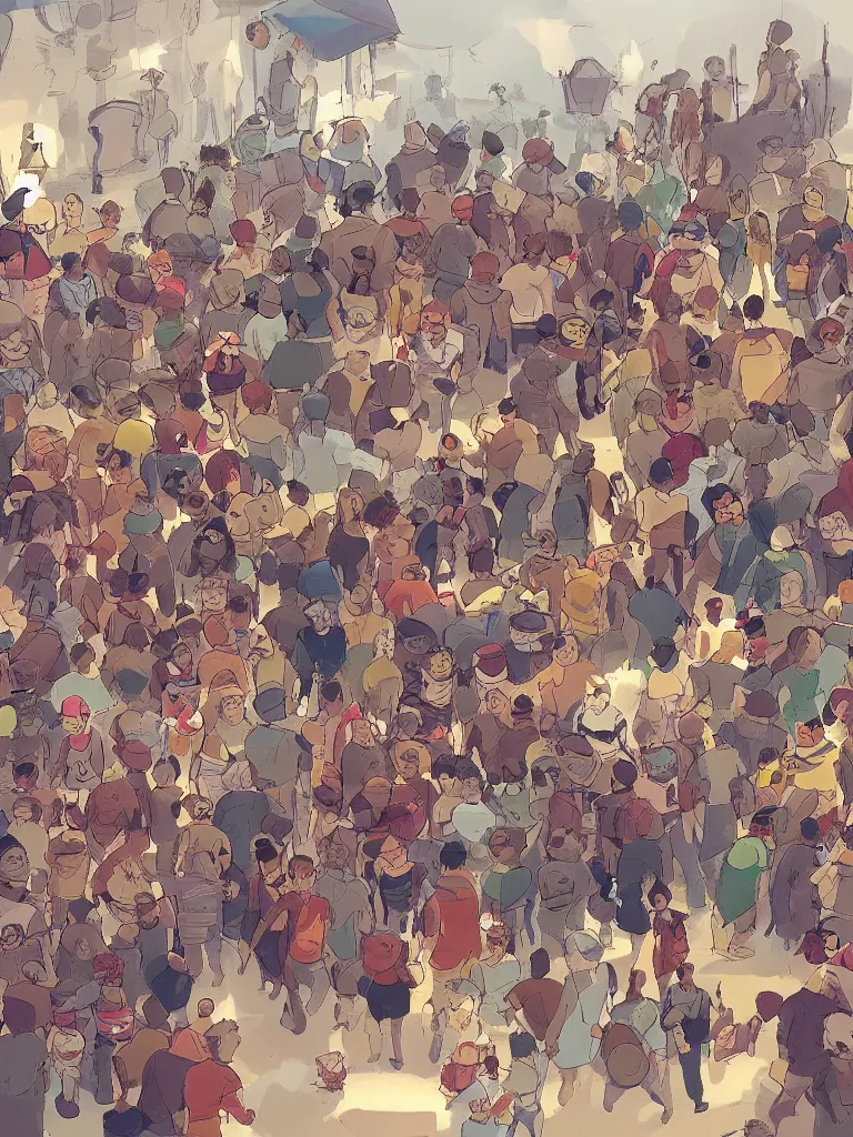 Image similar to crowd by disney concept artists, blunt borders, rule of thirds