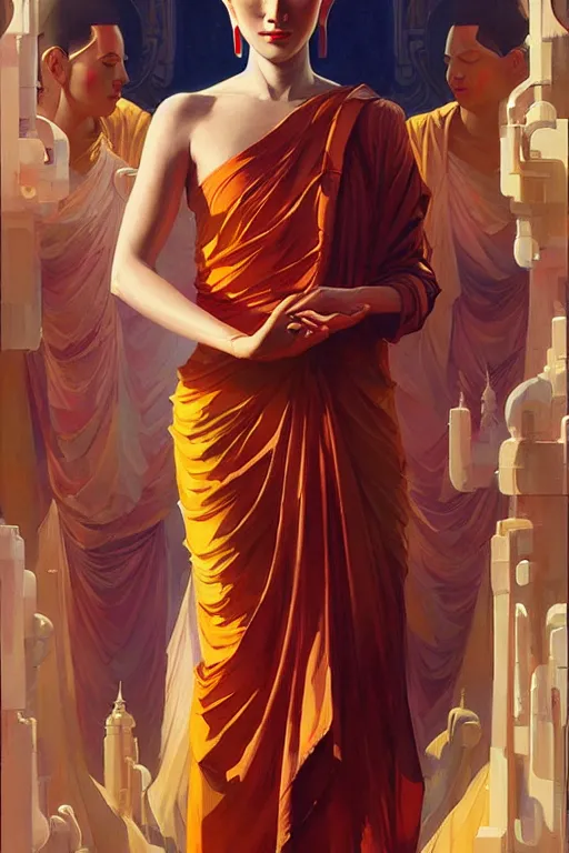 Image similar to buddhism, futurism, painting by greg rutkowski, j. c. leyendecker, artgerm