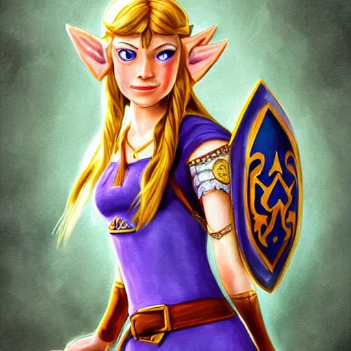 Prompt: princess zelda played by Emma Stone, realistic, full color, digital art, detailed