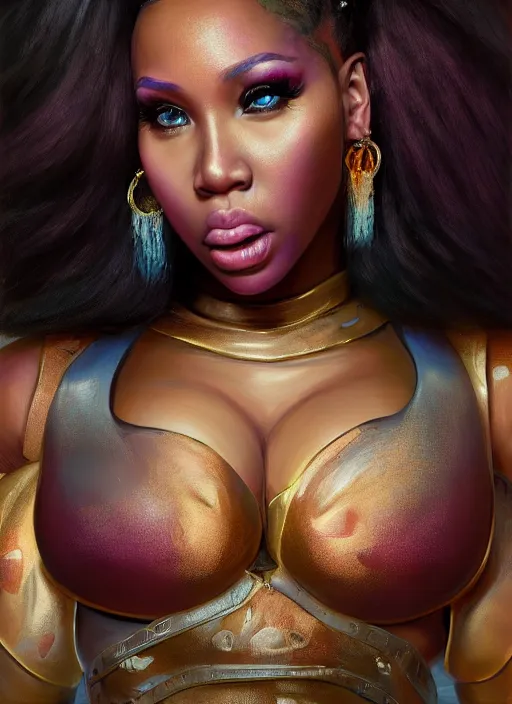 Image similar to nicki minaj, au naturel, hyper detailed, digital art, trending in artstation, cinematic lighting, studio quality, smooth render, unreal engine 5 rendered, octane rendered, art style by klimt and nixeu and ian sprigger and wlop and krenz cushart