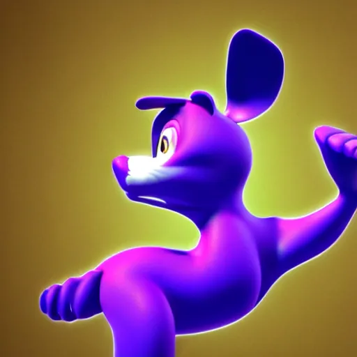 Image similar to a beautiful 3d render of a purple dog dancing, in the style of disney, comic book style, the dog is doing a ballet dance, highly detailed, 8k resolution