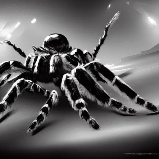 Prompt: futuristic black and white tarantula _ artstation