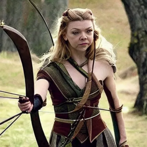 Prompt: Natalie Dormer as a beautiful archer in a fantasy