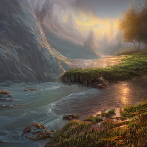 Prompt: fantasy landscape waterside photprealism ultradetailed digital art, irina french, heraldo ortega, mandy jurgens, golden ratio, art canvas, award winning, masterpiece trending on artstation 8 k 1 5 0 mpx