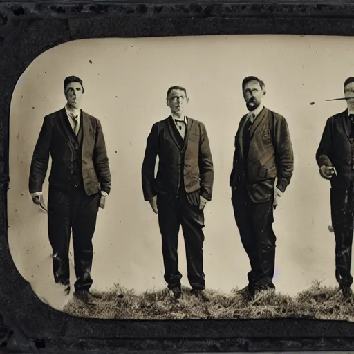 Image similar to tintype, photography, operators, in isolated suits, dissecting huge lovecraftian creatures