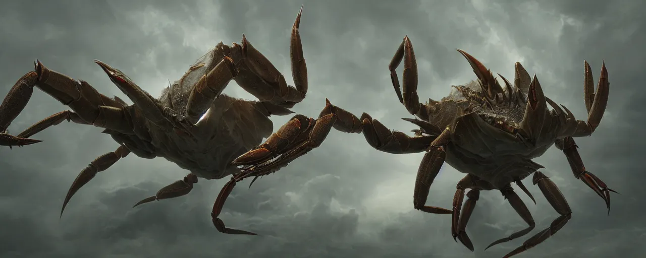 Image similar to creature design, crab - gazelle hybrid, cinematic lighting, octane render, cinematic aura lighting, atmospheric, photorealistic, hyperdetailed 3 d matte painting, hyperrealism, hyperrealistic