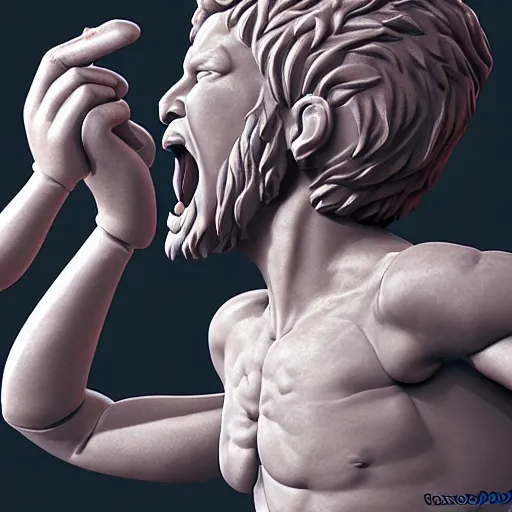 Image similar to a digital painting of an ancient greek god screaming, 3 / 4, by antonio mello, 3 d nft, nendoroid 3 d, cyberpunk artm, cgsociety, seapunk, anime aesthetic, rendered in maya