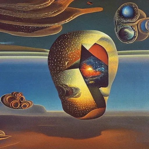 Prompt: A surrealist oil painting by Salvador Dali of outer space