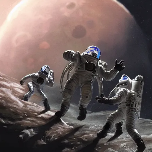 Prompt: astronauts fighting aliens on the moon, trending on artstation, horror, science fiction