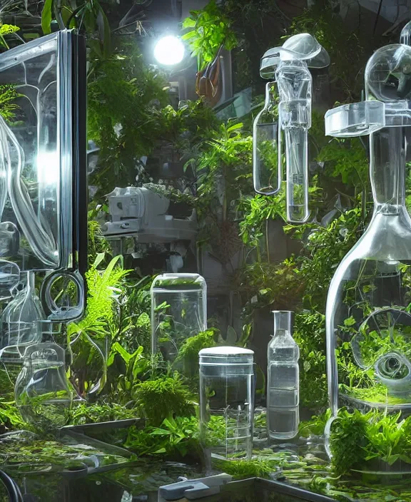 Prompt: intricate transparent clear see - through image of medical equipment, lush botany, garden environment, ultra realistic, concept art, fractal art, photorealistic, octane render, 8 k, unreal engine. art by nori inoguchi and sam kaplan and zachary goulko and christopher marley