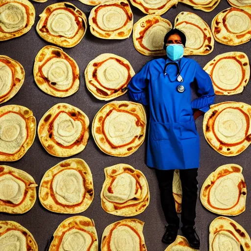 Image similar to a doctor wearing a surgical mask made from a tortilla, bold natural colors, national geographic photography, masterpiece, 8 k, raw, unedited, symmetrical balance