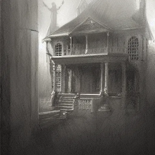 Image similar to close up of ghosts in a haunted house, pencil sketch, realistic shaded, fine details, realistic shaded lighting poster by greg rutkowski