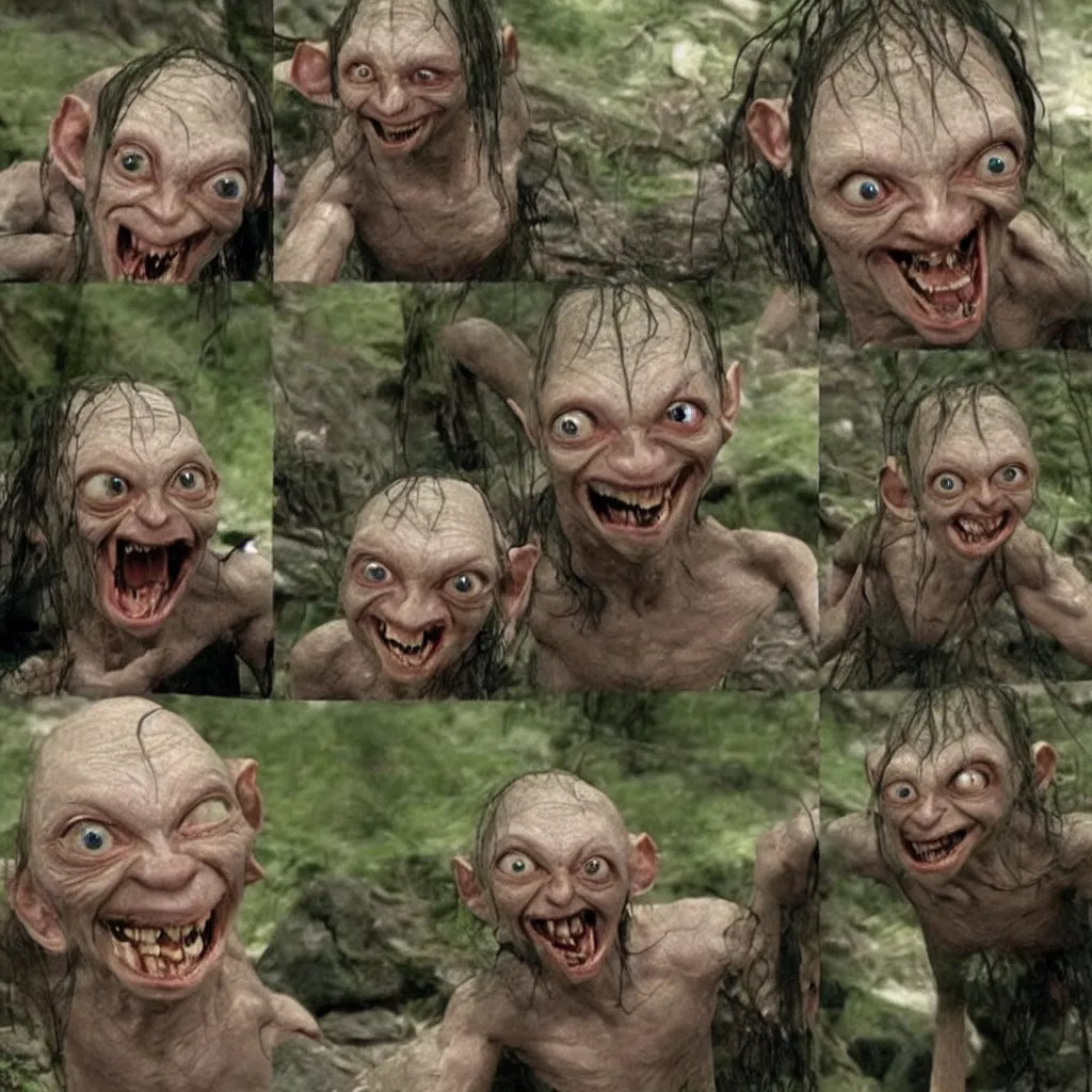 Prompt: gollum laughing everywhere