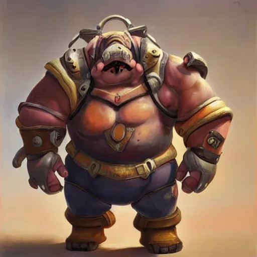 Image similar to roadhog from activision blizzard’s overwatch video game, oil painting by Leonardo divinci