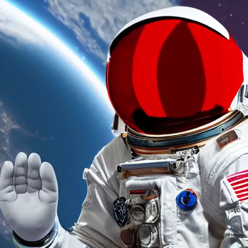 Image similar to a ( ( red suit ) ) astronaut shaped like a bean with a blue visor 4 k