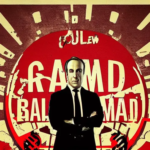 Image similar to “ dystopian propaganda poster of saul goodman as an evil overlord ”