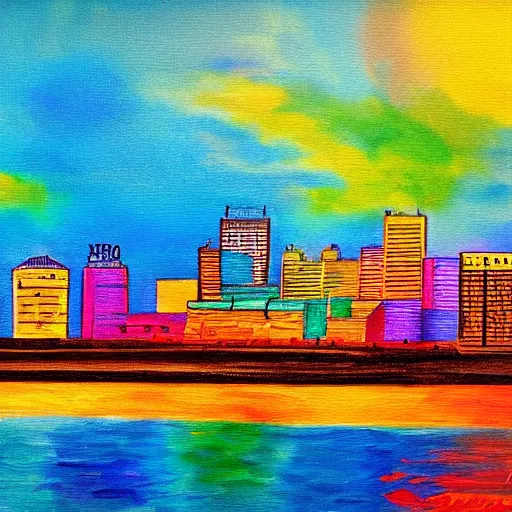 Prompt: colorful painting of chattanooga skyline in the style of henri matiss