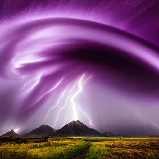 Image similar to amazing photo of a purple tornado in the sky by marc adamus, beautiful dramatic lighting