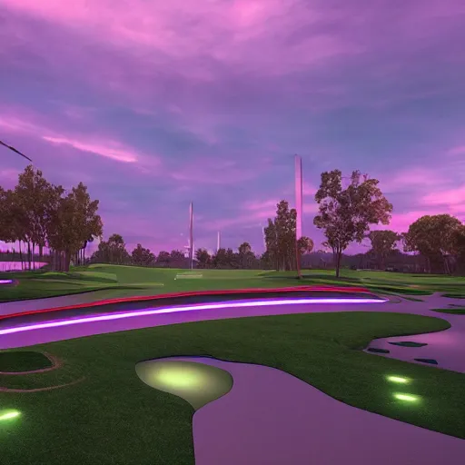 Prompt: futuristic golf track, details, 8k, day light